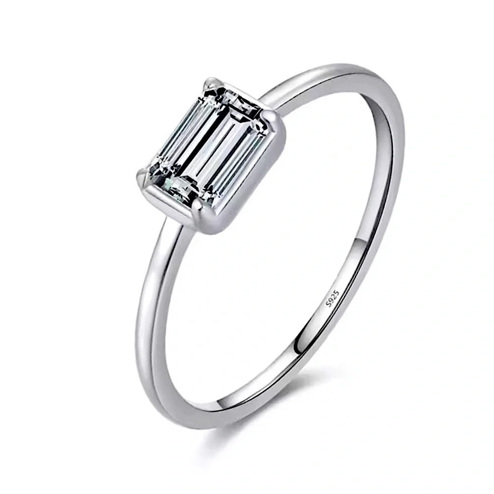NEW Emerald Cut 5A‎ CZ Ring | Rhodium 925 Sterling Silver, 6